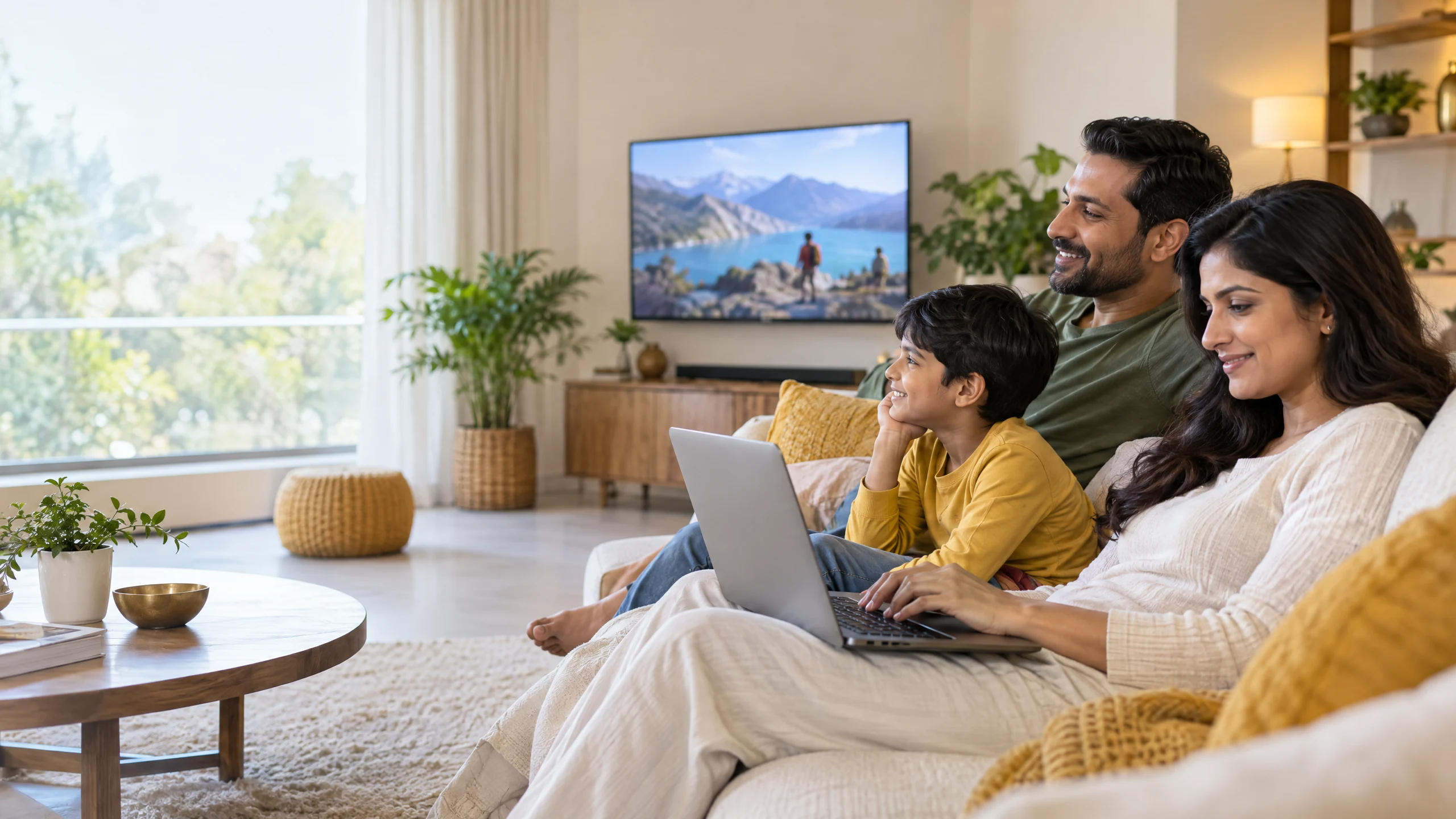 A family enjoying home internet together